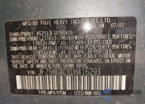 2013 Subaru Forester 2.5Xt Premium z USA, uszkodzony, nr VIN JF2SHGACXDH416293